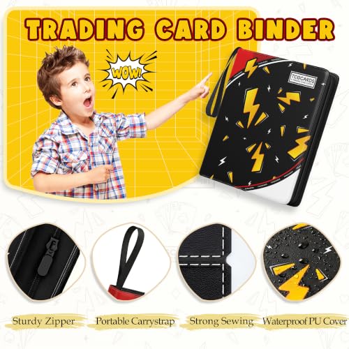 Card Binder for Pokemon Cards, 9 Pocket Trading Card Binder Holds 900 Cards with 50 Removable Sleeves, 3 Ring Zipper Card Holder Album Book Case for TCG, MTG, Sports Cards Collection, Boys Girls - color: Black