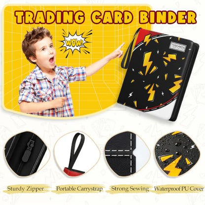 Card Binder for Pokemon Cards, 9 Pocket Trading Card Binder Holds 900 Cards with 50 Removable Sleeves, 3 Ring Zipper Card Holder Album Book Case for TCG, MTG, Sports Cards Collection, Boys Girls - color: Black