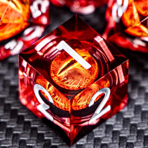 ARUOHHA DND Resin Dice Gazes Eye Dice Silver Red Liquid Core Flaming RPG Sharp Edged Dice Set with Gift Box, Polyhedral D and D Dice Set Compatible with Dungeons Dragons Role Playing Game D20 D6 - color: Sl01-red Silver