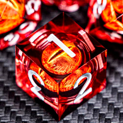 ARUOHHA DND Resin Dice Gazes Eye Dice Silver Red Liquid Core Flaming RPG Sharp Edged Dice Set with Gift Box, Polyhedral D and D Dice Set Compatible with Dungeons Dragons Role Playing Game D20 D6 - color: Sl01-red Silver