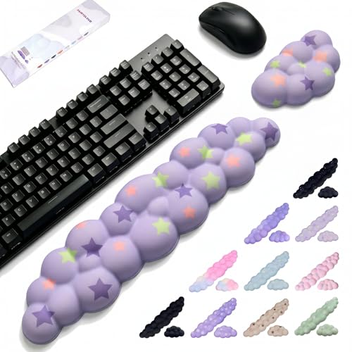 Cloud Wrist Rest Set for Keyboard & Mouse,Light Purple Colorful Star | Memory Foam Arm Rest with Ergonomic Support Fits Full Keyboards and Reduces Typing Fatigue for Office, Gaming and Home Use - color: Light Purple Colorful Star Set