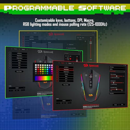 Redragon Updated S107 Gaming Keyboard and Mouse, RGB Gaming Keyboard and 10000 DPI Mouse Combo with 25-Key Anti-Ghosting, 1K Hz Programmable Mice with Software, Plug & Play to PC, Laptop [Upgrade] - color: Black