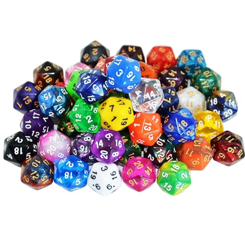 SmartDealsPro 50-Pack D20 20 Sided Dice Polyhedral Dice with Pouch for DND RPG MTG Table Game (D20, Mix Color) - color: Mix Color, style: D20
