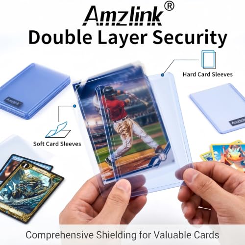Amzlink® 400 Card Sleeves Toploads for Cards, 3" x 4" Baseball Card Protectors, Premium Standard Size Trading Hard Plastic Card Holder for Sports Football Cards(200 Hard Protectors +200 Soft Sleeves)