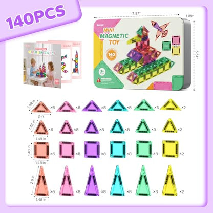 BAIJLE 140PCS Mini Magnetic Tiles, Portable Magnetic Toys Travel Set with Iron Case for Kids Ages 4-8,Creativity Boosting Building Toys Set,Toddler Puzzle Birthday Gift Toys for Boys and Girls Ages 3+ - style: 140PCS Mini Magnetic Tiles