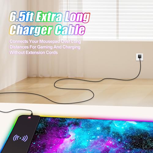 ToLuLu Wireless Charging RGB Gaming Mouse Pad,15W LED 30W Charger Mouse Mat | 14 Light Modes Large Mousepad with Wrist Support, Non-Slip Rubber Base Desk Mat Computer Keyboard Pad, Galaxy Nebula - color: Galaxy Nebula Space