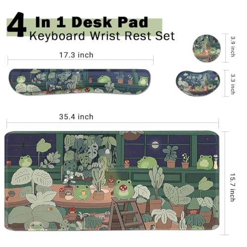 Cute Frog 4 in 1 Large Mouse Pad Set, Kawaii Extended Mouse Pad Set Desk Pad Easy Typing for Typing Office Game 35.4 x15.7 in - Kawaii Frog - color: Kawaii Frog