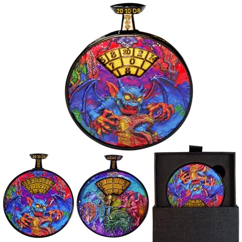 DND Dice Roller D4-D20 Metal Pocket Watch 3D Dragon Art Rainbow | All-in-one dnd spinner dice. metal pocket watch design.press to roll. zinc alloy metal. mtg ttrpg gifts - color: Dice Roller-rainbow