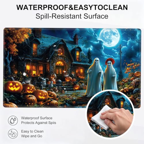 for MTG Playmat, Custom Trading Card Game Mat 27.6 x 15.7 in | Ghostly Mansion Premium Non-Slip Rubber Base, Water-Resistant & Stitched Edges, Personalized High-Definition Art - color: Ghostly Mansion, size: 28" x 16" Regular