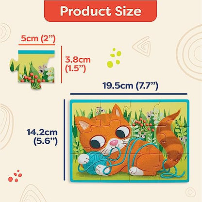 B. toys Wooden Puzzles Pack o' Puzzles Pets & Dinos 2-Pack Set, 2 Pack | 8 wooden jigsaw puzzles in 2 storage boxes; 12 pieces each, pet and dinosaur themes, color-coded backs, 2 Pack; 3+ Years - style: 2 Pack