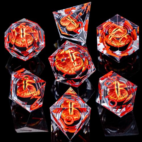 ARUOHHA DND Resin Dice Gazes Eye Dice Liquid Core Red RPG Sharp Edged Dice Set with Gift Box, Polyhedral D and D Dice Set Compatible with Dungeons Dragons Role Playing Game D20 D12 D10 D8 D6 D4 - color: Sl01-transparent