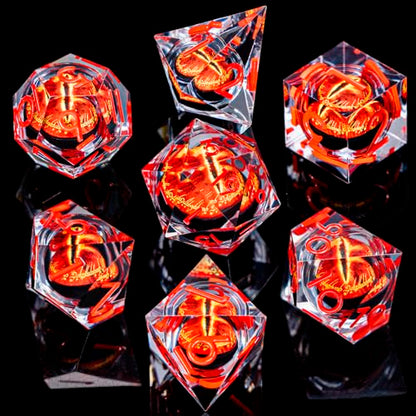 ARUOHHA DND Resin Dice Gazes Eye Dice Liquid Core Red RPG Sharp Edged Dice Set with Gift Box, Polyhedral D and D Dice Set Compatible with Dungeons Dragons Role Playing Game D20 D12 D10 D8 D6 D4 - color: Sl01-transparent