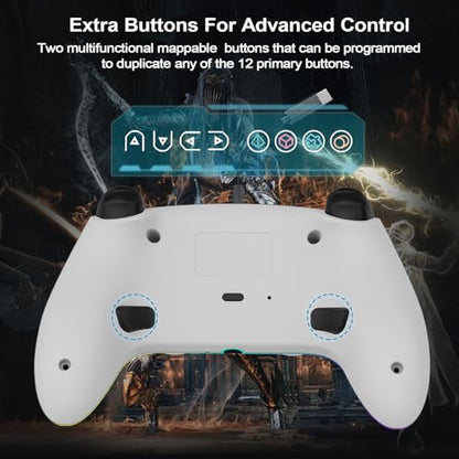 RGB Wired Game Controller for PlayStation 5 Replacement Gamepad with Hall Effect Trigger for PS-5 & Windows PC Double Vibration Motion Sensing Joystick Remote Joypad with Turbo,Macro Mapping (White) - color: White