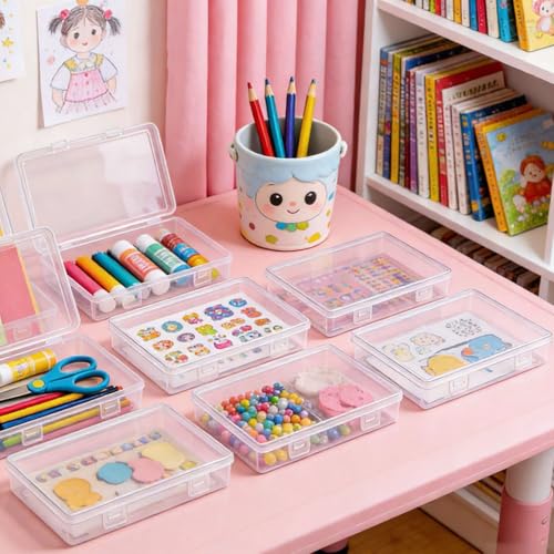 8 Pieces Rectangular Empty Mini Clear Plastic Organizer Box | 195 x 113 x 30 mm, Hinged Lids, For Small Items, Craft Projects - size: 195 x 113 x 30 mm