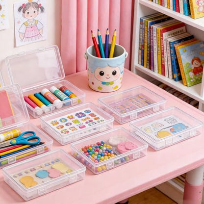 8 Pieces Rectangular Empty Mini Clear Plastic Organizer Box | 195 x 113 x 30 mm, Hinged Lids, For Small Items, Craft Projects - size: 195 x 113 x 30 mm