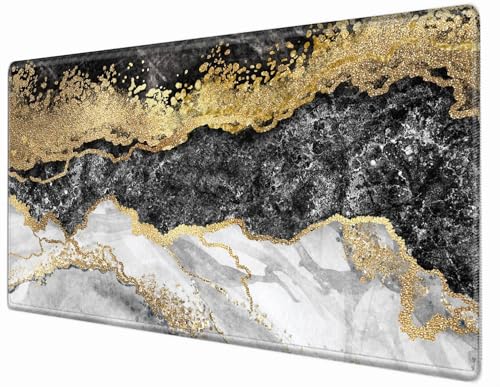 36x24 Mouse Pad Black and Gold Marble Giant Desk Mat XXXL Mousepad Extra Large Desk Pad Oversized Huge Computer Mat with Stitched Edges Non-Slip Rubber Base for Office Work Home Game - color: Black Gold, size: 36''x24''