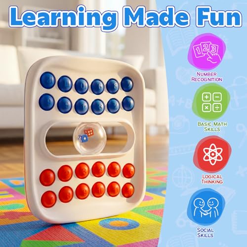 Kiditos Pop Math Game for Kids Ages 4-8, Fidget Board with Built-in Dice | Addition and Subtraction Practice, Sensory Fidget Play, Classroom, Homeschool and Travel Learning - color: Red & Blue