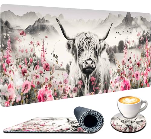 Extra Large Mouse Pad for Desk 35.4 X 15.7 Full Desk Pad for Keyboard and Mouse Mat Desktop Decor and Accessories XXL Mouse Pad for Home Office Mousepad Scottish Highland Cow - color: Scottish Highland Cow-XXL, size: Extra XXL -35.4"X15.7"
