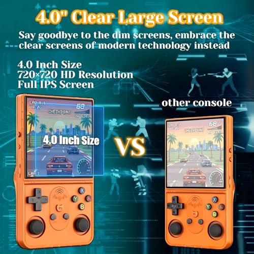 Retro Handheld Game Console, 4.0 Inch Screen, Portable Hand Held Open Source Linux System, 4000mAh Battery Retro Gaming Console (Orange) - style: Orange 64G