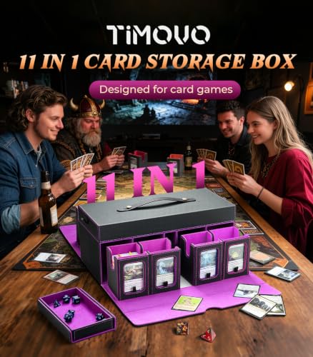 TiMOVO MTG Commander Deck Box, 11-in-1 Modular for TCG/PTCG, Black & Purple | 8-Deck Card Storage Case and 3 Dice Trays, Holds 1760+ Single-Sleeved Cards, Display Window, Carry handle - color: Black & Purple