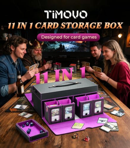 TiMOVO MTG Commander Deck Box, 11-in-1 Modular for TCG/PTCG, Black & Purple | 8-Deck Card Storage Case and 3 Dice Trays, Holds 1760+ Single-Sleeved Cards, Display Window, Carry handle - color: Black & Purple