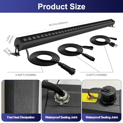 40-Inch Linkable LED Wall Washer Light Bar – Smart RGBCW Color Changing LED, Bluetooth & RF Remote Control, 2700K–6500K Tunable White, 16M Colors, 1–100% Dimmable, IP65 Waterproof - color: Linkable Smart RGB+Tunable White(2700-6500K)
