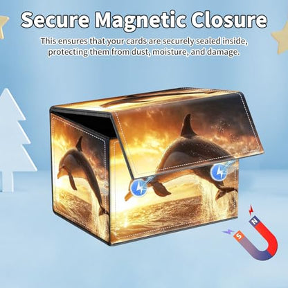 for MTG Commander Deck Box,Card Deck Box for Trading Yugioh MTG,Fits 100 Double Sleeved Cards,PU Leather Strong Magnet Case for Magic Commander TCG CCG,Dolphin Sunset - color: Dolphin Sunset