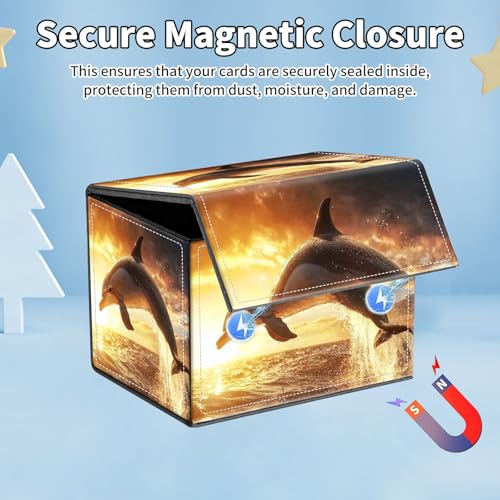 for MTG Commander Deck Box,Card Deck Box for Trading Yugioh MTG,Fits 100 Double Sleeved Cards,PU Leather Strong Magnet Case for Magic Commander TCG CCG,Dolphin Sunset - color: Dolphin Sunset