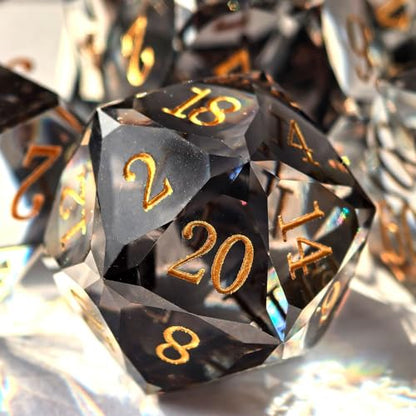 Crystal Multifaceted Polyhedral Dice Set 7 PCS for DND, RPG Tabletop Gaming, Collectors | Tinbox Packing, Gemstone Effect Dice (Smoke) - color: Smoke