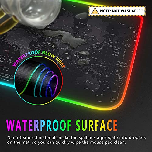 RGB Gaming Mouse Pad 31.5" x 12" – Large Extended LED Mouse Pad with 11 Lighting Modes, World Map Desk Mat, Waterproof Smooth Surface, Non-Slip Rubber Base, Great for Christmas & Holiday Gifts