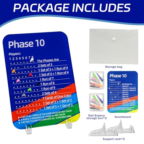 Phase 10 Card Game Set with Scoring Pegs, Storage Pouch, Stands, Board Game Accessories for Family Party, Travel, Adults (Cards not included)