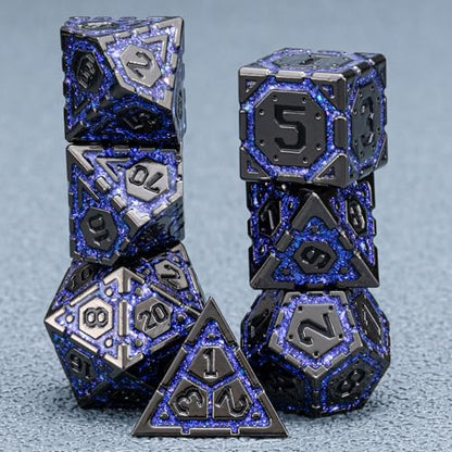 DND Metal Dice Set, Polyhedral Dice Set for RPG D&D Dice with Cracks Dungeons and Dragons Dice Set for RPG TTRPG D&D Die with Gift Case(Black Nickel Purple) - color: Black Nickel Purple
