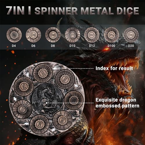 Spinner DND Dice,Metal D&D Dice Set with Gift Box for Role Playing Games | Ideal Present For Gamers DM,Solid Metal Material, Heavy Hand Feel, Wear-Resistant And Long Service Life,Antique Red Copper - color: Antique Red Copper