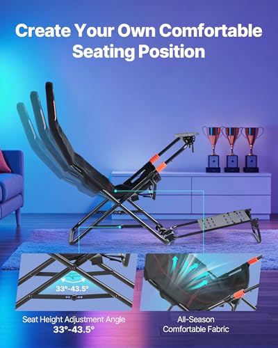 VEVOR Portable Racing Wheel Stand, Foldable & Adjustable Steering Sim Wheel Stand, 18.5 in Seat Inner Width, Compatible with Logitech G923/G920/G29, Thrustmaster T248P, Fanatec, Hori, Mad Catz, Black - size: Portable Cockpit