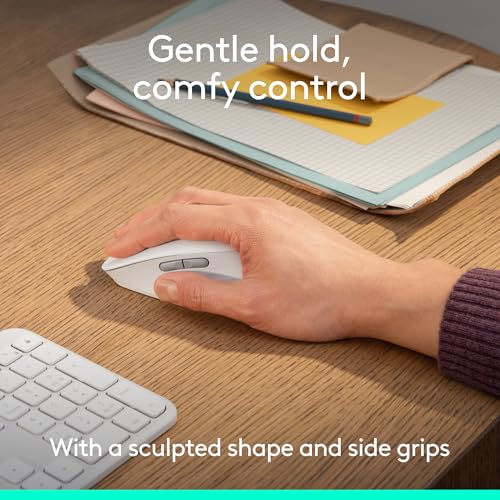 Logitech Signature Comfort M840 L Wireless Mouse Bluetooth - Off White | Bluetooth, SmartWheel, customizable buttons, multi-device, for Windows, MacOS, iPadOS - color: Off White, style: No Palm Cushion