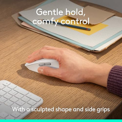 Logitech Signature Comfort M840 L Wireless Mouse Bluetooth - Off White | Bluetooth, SmartWheel, customizable buttons, multi-device, for Windows, MacOS, iPadOS - color: Off White, style: No Palm Cushion