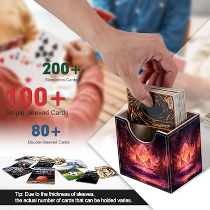 Card Deck Box, Card Storage Box Fits 100+ Single Sleeved Cards, Large Capacity PU Leather Card Storage Box with Strong Magnet for Magic Commander TCG/CCG, Magic Lotus - color: Magic Lotus
