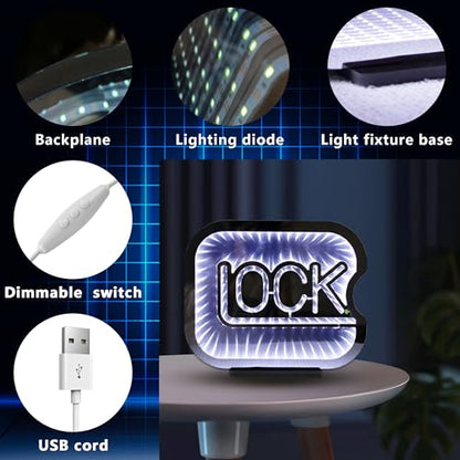 Lock Infinity Mirror Tunnel Light Neon Signs for Wall Decor,Dimmable Game Neon Light for Gamer,Usb Powered Gaming Lights for Man Cave Bedroom Game Room Bar Birthday Gifts(9.8 * 11.8 In)
