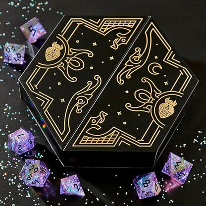 Iridescent DND Dice Set with Glowing LED Display Box – Sharp Edge Polyhedral Dice with Mesmerizing Finish | Bonus Stickers Included | Dungeons and Dragons (TTRPG) Dice Set - color: (Non-liquid Core) Iridescent - Umbral Gleam