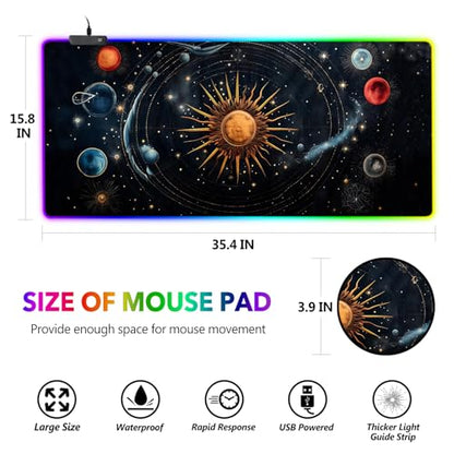 AIMSA RGB Mouse Pad LED Gaming Mouse Pad with 14 Lights Modes, Non-Slip Rubber Base Computer Carpet Desk Mat for PC Laptop (35.4 x 15.8 inch) Abstract Solar System - color: Abstract Solar System