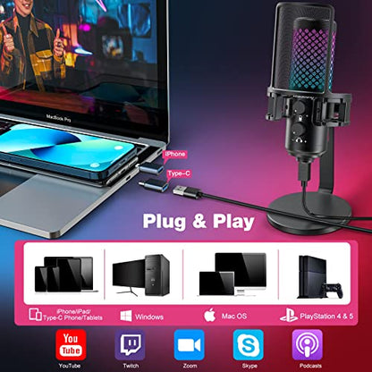 ZealSound Gaming USB RGB Microphone BKD-12a and 19inch gooseneck Flexible Microphone arm Stand H19