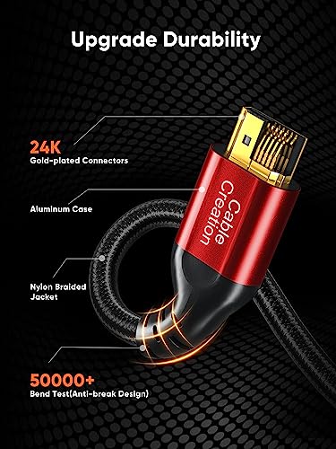 CableCreation 6.6ft eARC HDMI Cable - 48Gbps, 8K@60Hz, HDR, HDCP 2.2/2.3 - color: Red, size: 6.6Ft
