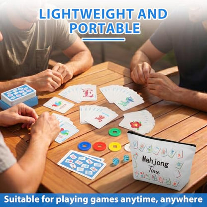 160 Pcs Mahjong Playing Cards Set American Style 3.4" x 2.2" Large Print with Storage Bag, 4 Dices, 100 Poker Chips Indicator Portable Mahjong Tiles Beginners Adults Gift for Travel Home Table