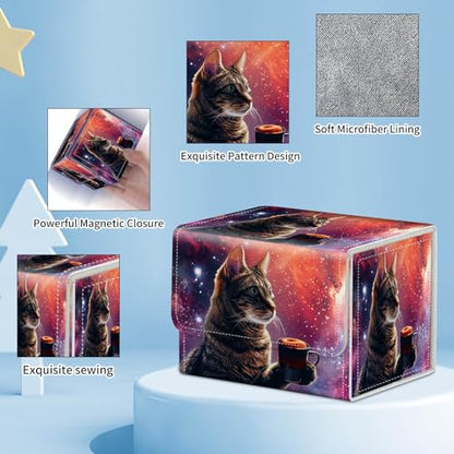 for MTG Commander Deck Box,Card Deck Box for Trading Yugioh MTG,Fits 100 Double Sleeved Cards,PU Leather Strong Magnet Case for Magic Commander TCG CCG,Cat Pink Glitter - color: Cat Pink Glitter