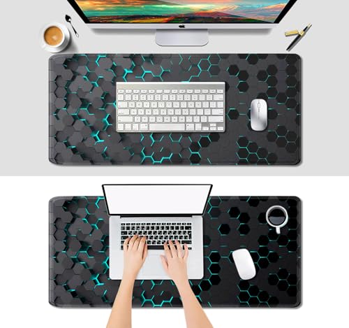 IMAYONDIA Black Blue Honeycomb Modern Gaming Large Mouse Pad XL(35.4x15.7 in), Geometric Shapes Cool Extra Large Mousepad, Computer Pad, Non Slip Rubber Desk Pad Mat - color: Black Honeycomb