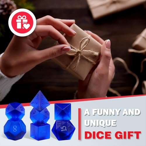 Matte Dark Blue 7Pcs Polyhedral Dice Set, K9 Crystal Cat's Eye Multi-Faceted DND Dice for Dungeons and Dragons RPG Tabletop Game (Matte Blue) - color: Matte Blue
