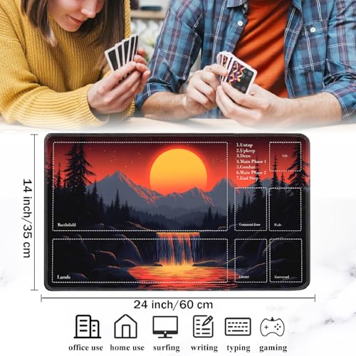 for MTG Card Playmat with Zones-Includes A Storage Bag and 6 Dice, 24 x 14 inches for TCG Playmat with Non-Slip Rubber, Game Mat, Sunset Mountain Waterfall - color: Yux-playmats-2-2A-273