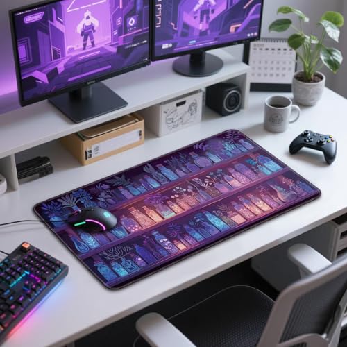 Mystical Potion Bottles Large Gaming Mouse Pad Desk Mat 31.5x15.7 | Extended Mousepad, Non-Slip Rubber Base , Stitched Edges, for Computer/Laptop/Office/Home - color: Mystical Potion Bottles