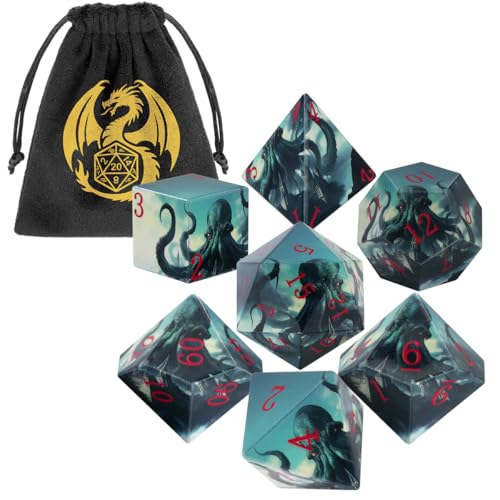 DND Dice Set, Octopus Theme Dice Set, UV Printed, Resin Material, DND Starter Set, 7pcs Polyhedral Dice Set with Dice Bag, Role Playing Board Games Accessories - color: Octopus Style Gift Bag