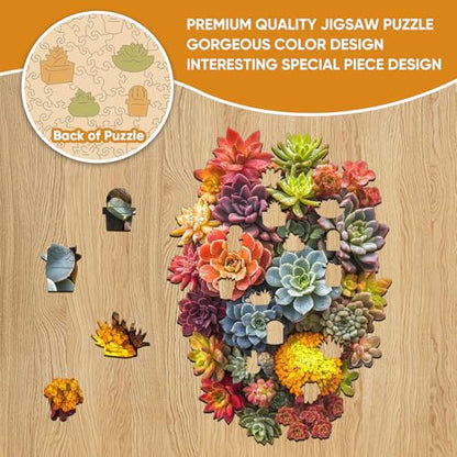 Delobi Succulent Waterfall Wooden Puzzles, 200 Pieces Jigsaw Puzzles 12.6'' x 9'', Unique Design Wooden Puzzles for Adults and Kids, Family Game Gift - color: Succulent Waterfall-02, size: 200Pcs